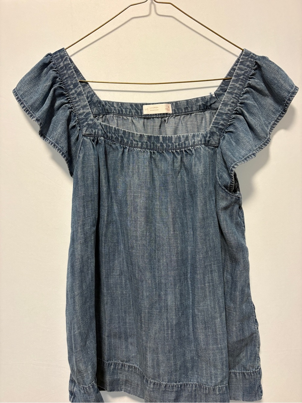 LC Lauren Conrad Denim Chambray Square-Neck Flutter Sleeve Tunic